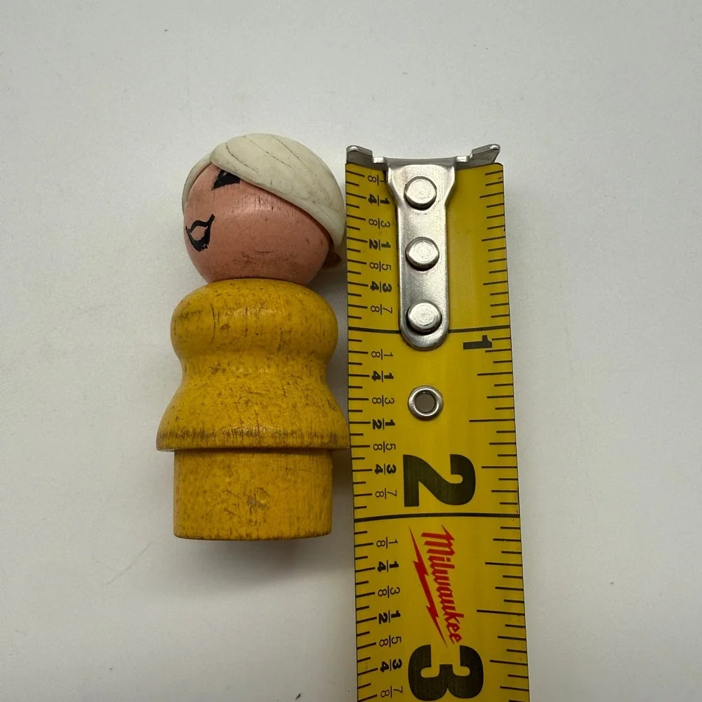 Fisher Price Little People Grandmother Figure All Wood Yellow White Bun Vintage